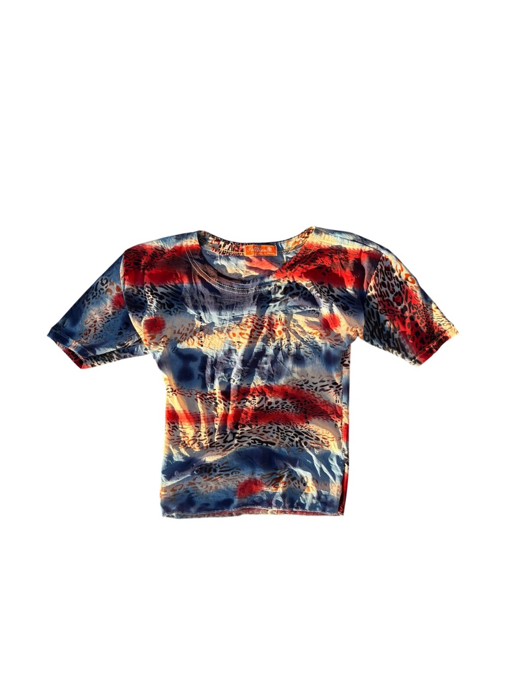 Euro Y2K Animal-Print Short Sleeve Top Blue Orange